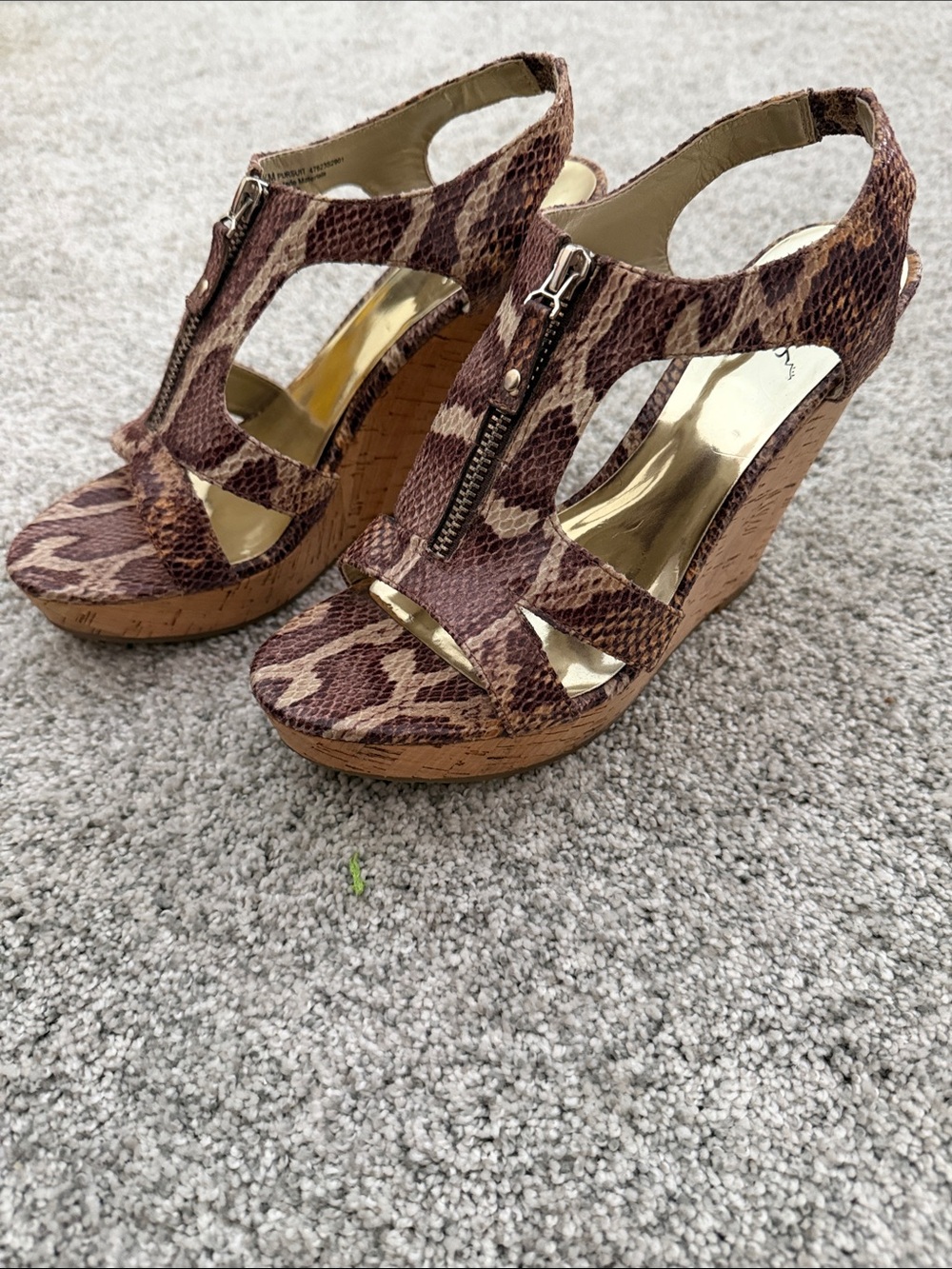 Carlos Santana Brown Snake-Print Cork Wedge Sandals
